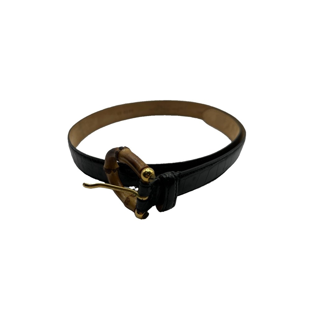 Bespoke Black Genuine American Alligator Womens Belt Bamboo Buckle Small NWT